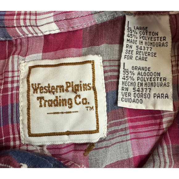 VTG Western Plains Trading Co. Men’s Large Short Sleeve Pearl Snap Shirt Western - Picture 5 of 5